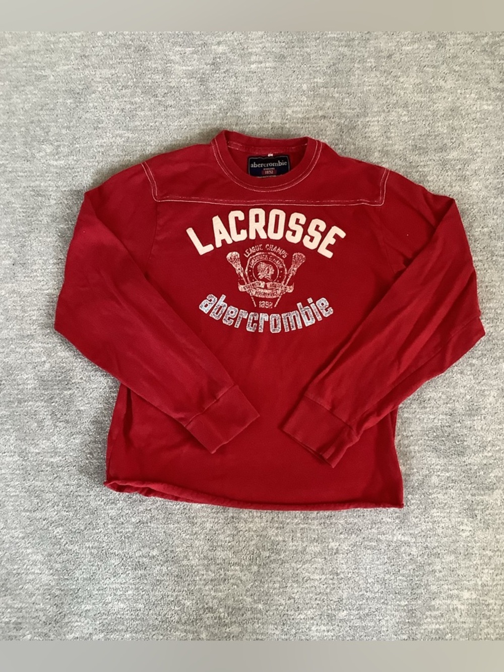 Abercrombie Vintage Red Lacrosse Graphic Youth Crewneck Sz. L